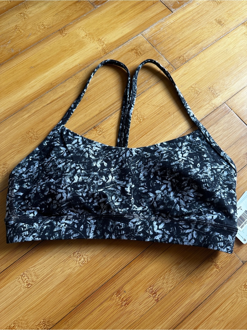 lululemon athletica Flow Y *Nulu Black & White Marble-Print Strappy Sports Bra